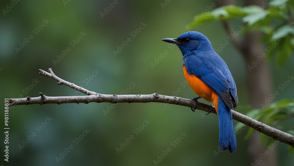Blue and orange bird on a branch. Blue and orange bird on a branch.