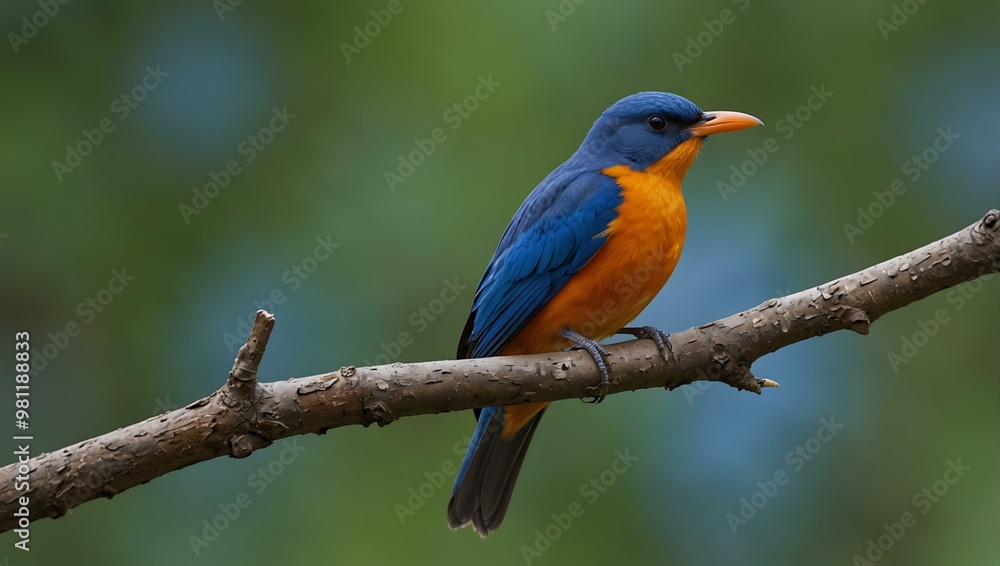 Blue and orange bird on a branch. Blue and orange bird on a branch.