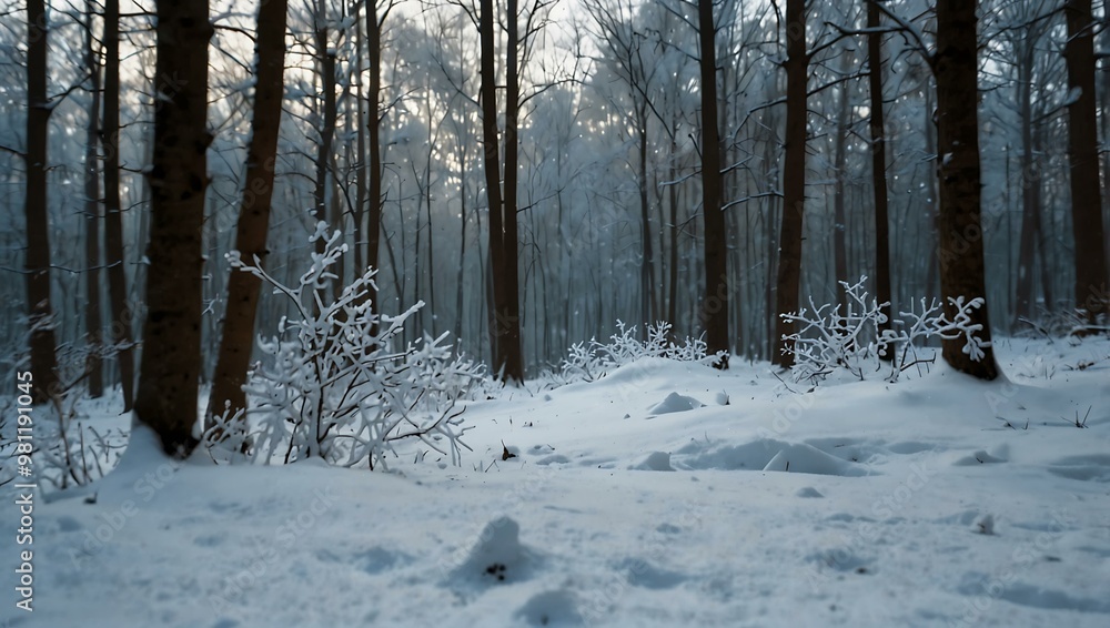 Blurry winter forest with snowflakes and snowdrifts. Blurry winter forest with snowflakes and snowdrifts.