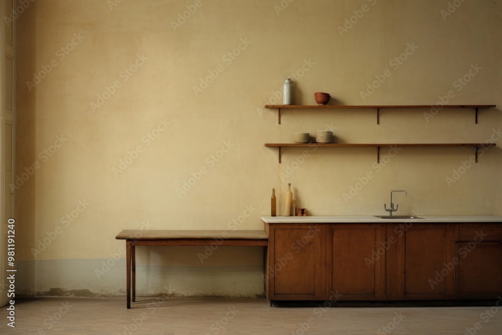 Kitchen empty architecture furniture flooring. Kitchen empty architecture furniture flooring.