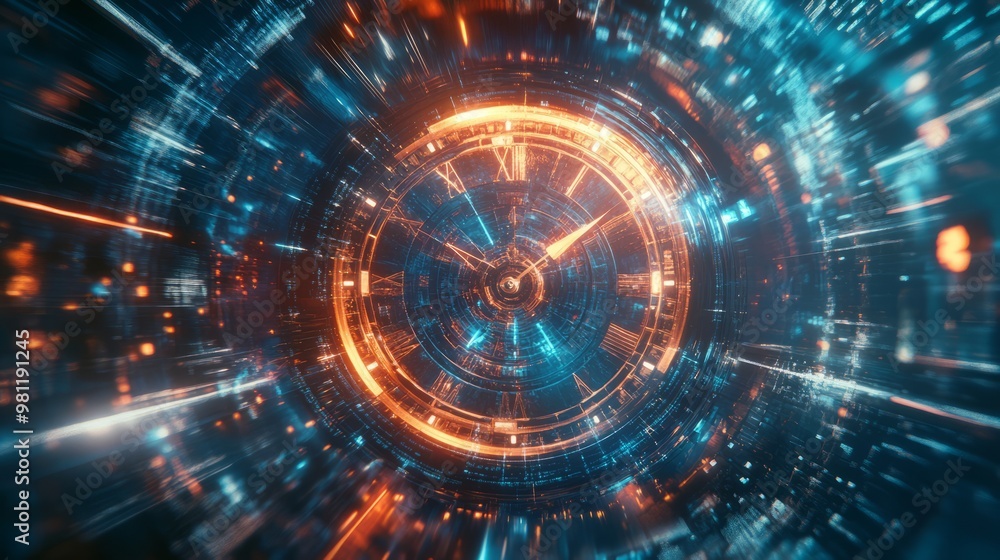 Time travel Technology Background with Clock concept and Time Machine, Can rotate clock hands. Jump into the time portal in hours. Traveling in space and time. Time travel fantasy scifi cinematic film Time travel Technology Background with Clock concept and Time Machine, Can rotate clock hands. Jump into the time portal in hours. Traveling in space and time. Time travel fantasy scifi cinematic film