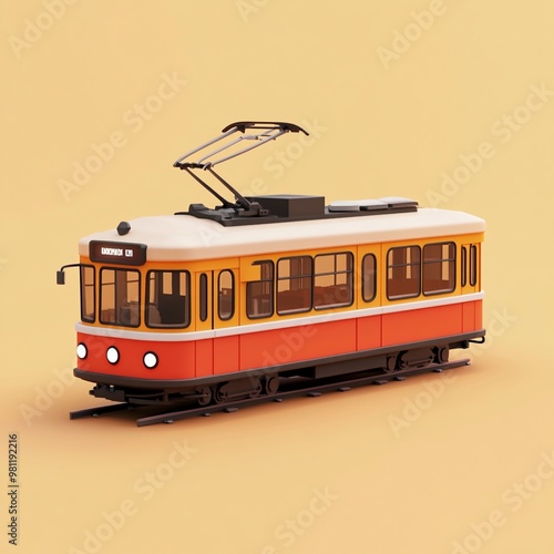 3D Kolkata Tram Icon: Public Transport in West Bengal Illustration Logo photo