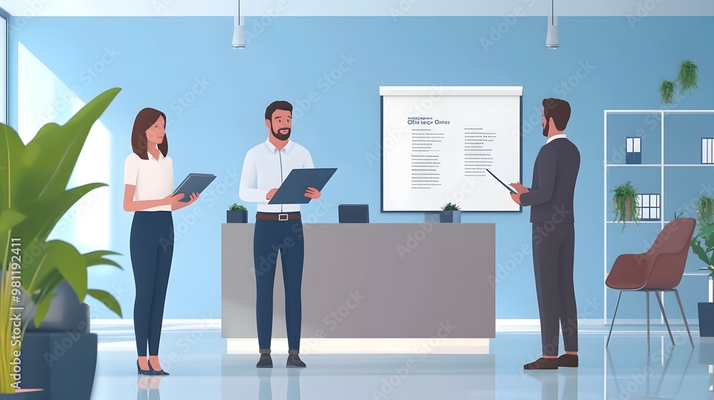 Obraz premium Business Team Discussing Project Plans in Modern Office Space