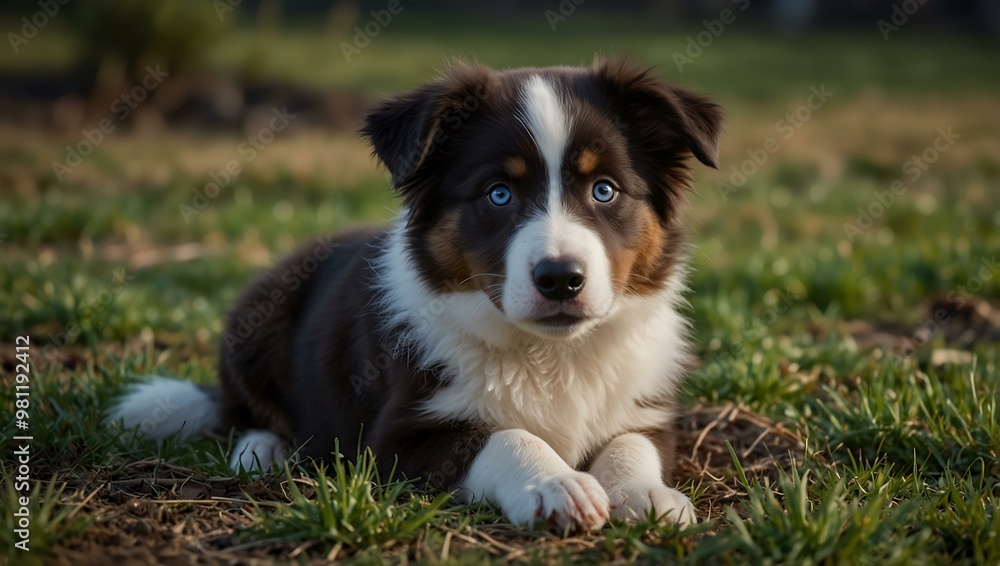 Border collie puppy, Australian shepherd. Border collie puppy, Australian shepherd.