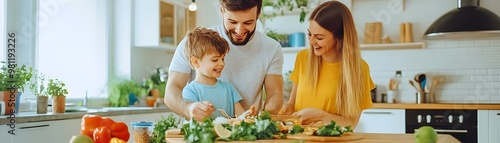 Family Preparing a Meal in ...
