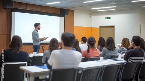 Wallpaper Mural University Lecturer Giving Presentation in Classroom Torontodigital.ca