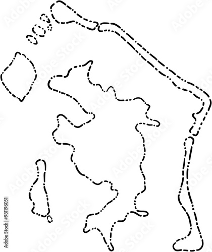 dash line doodle freehand drawing of bora bora island map.