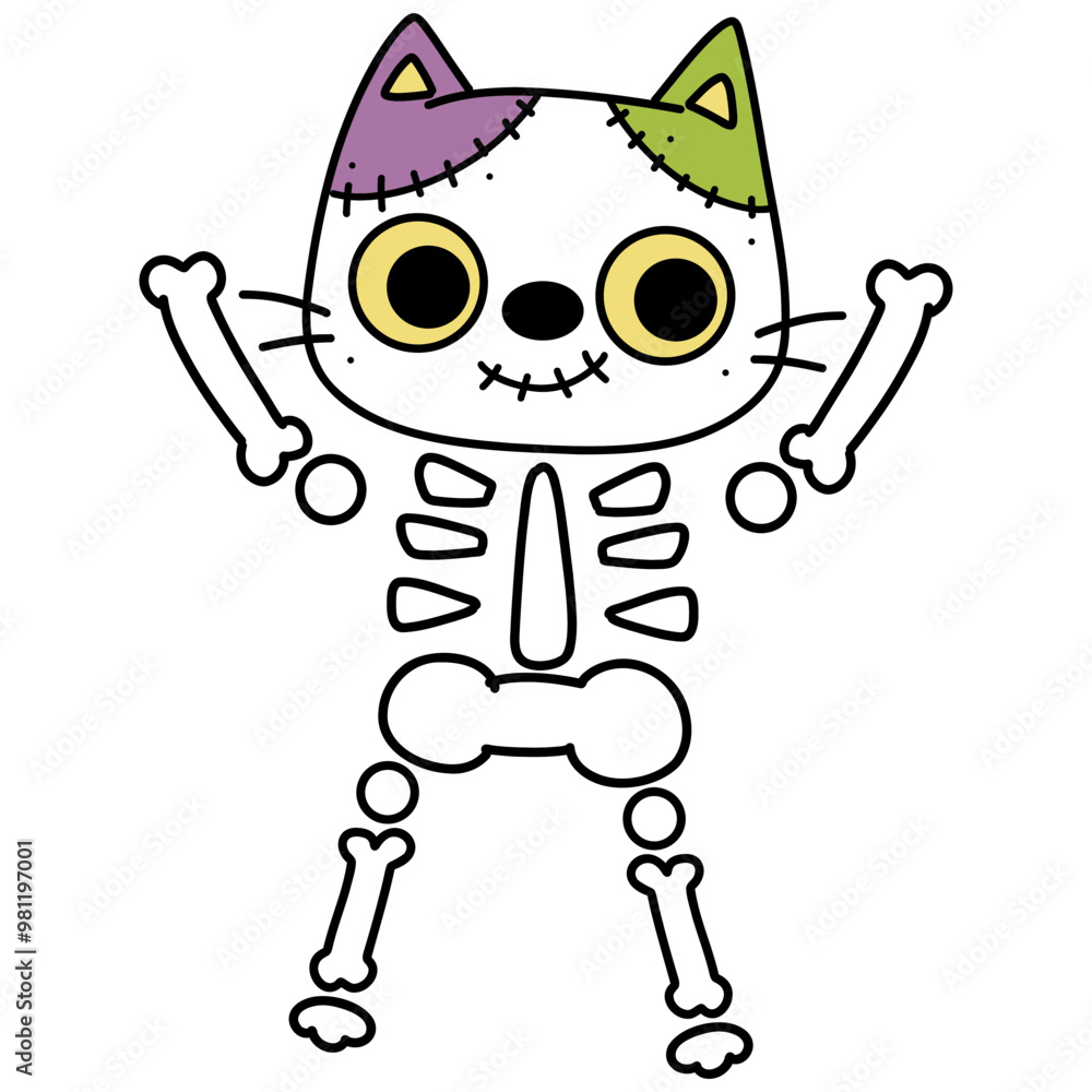 Cute cartoon cat ghost zombie illustration for Halloween party decoration Cute cartoon cat ghost zombie illustration for Halloween party decoration