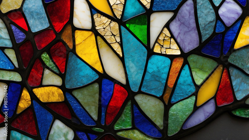 Vibrant Abstract Stained Glass Mosaic in Bold Colors