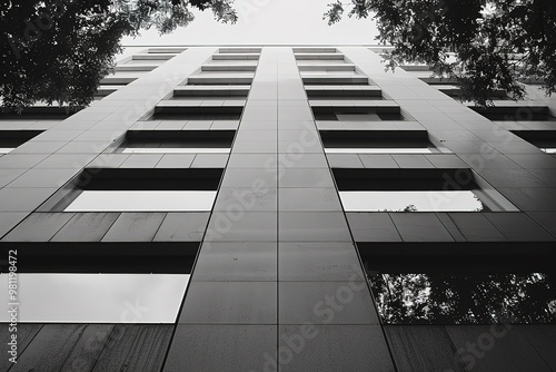 windows of business building with B&W color