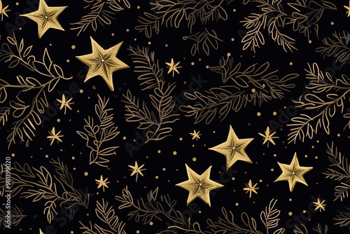 Wallpaper Mural Christmas tree pattern, seamless background for wrapping paper, hand drawn spruces and snowflakes on red. Torontodigital.ca