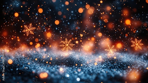 Colorful shiny winter background with snowflakes and bokeh light 