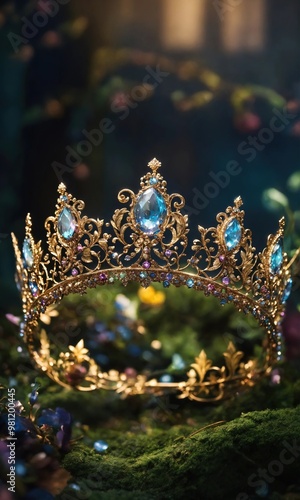 low key image of beautiful queen/king crown. vintage filtered. fantasy medieval period. selective focus. ai generative