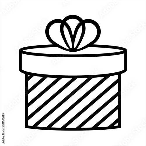 cylindrical holiday gift box with a striped bow. contour drawing in a flat style
