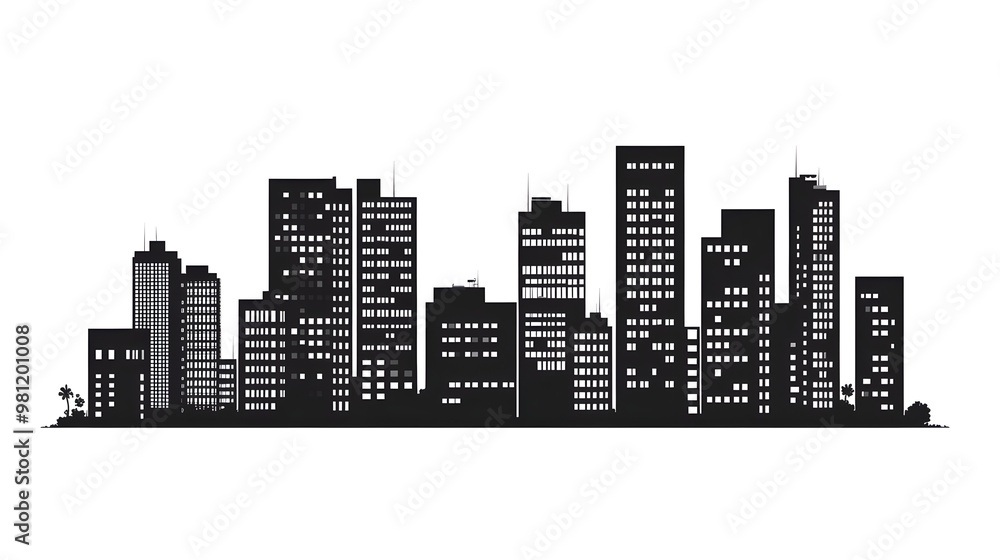 Illuminated Cityscape Silhouette at Night with Skyscrapers and High-Rise Buildings in Modern Urban Illuminated Cityscape Silhouette at Night with Skyscrapers and High-Rise Buildings in Modern Urban
