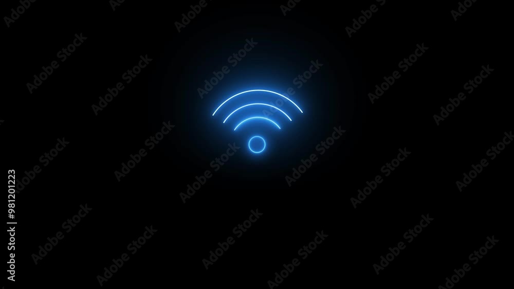 Animated Neon Wi-Fi Network Sign Icon on Black Background. Animated Neon Wi-Fi Network Sign Icon on Black Background.