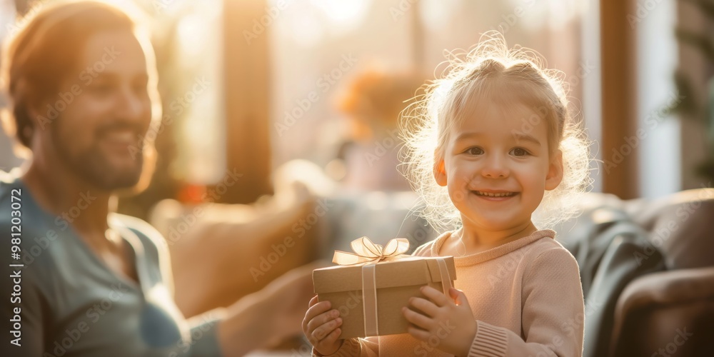 A father and his joyful toddler share a heartfelt gift, strengthening their bond. Its a heartwarming and delightful moment, brimming with love and tenderness, showcasing a special connection A father and his joyful toddler share a heartfelt gift, strengthening their bond. Its a heartwarming and delightful moment, brimming with love and tenderness, showcasing a special connection