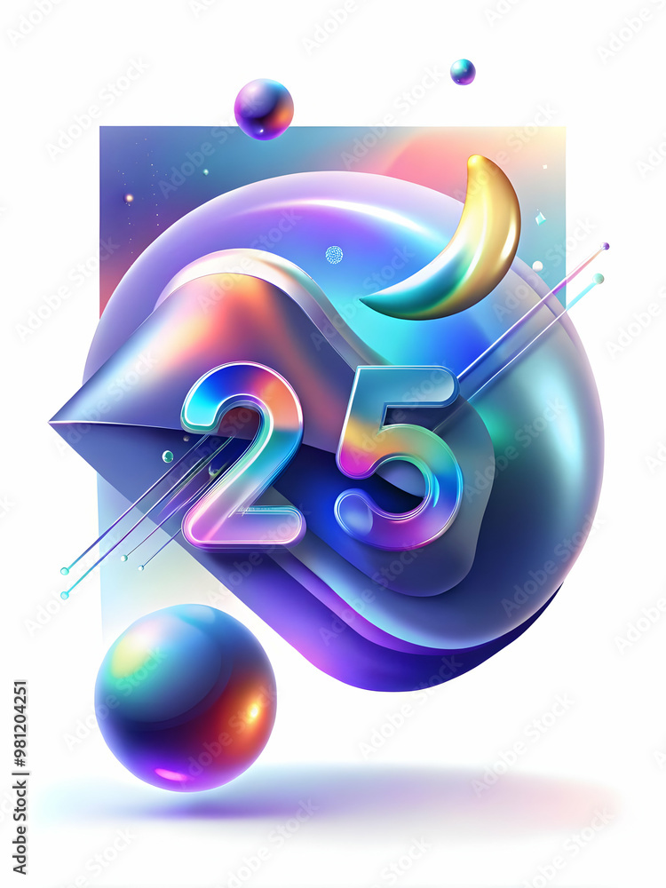 Fototapeta premium Holographic Calendar Background for 2025: Vibrant Glowing Colors and Abstract Shapes for Modern Design Concepts