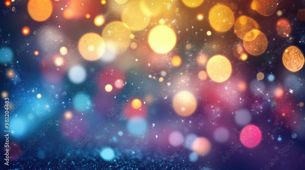 Colorful shiny winter background with snowflakes and bokeh light 