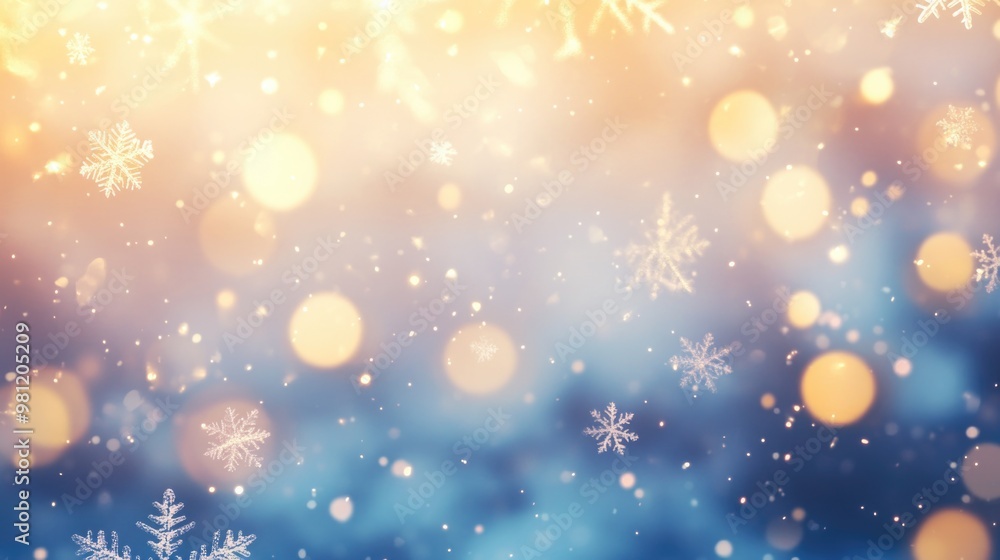 Naklejka premium Colorful shiny winter background with snowflakes and bokeh light 