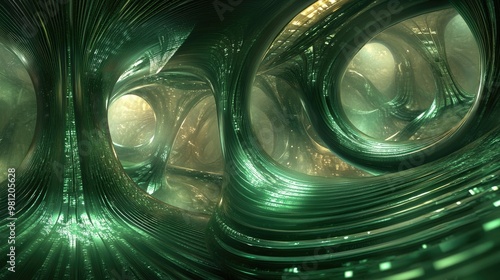 Wallpaper Mural Surreal fractal image featuring smooth green lines in a magical dream like setting rendered in high definition Torontodigital.ca