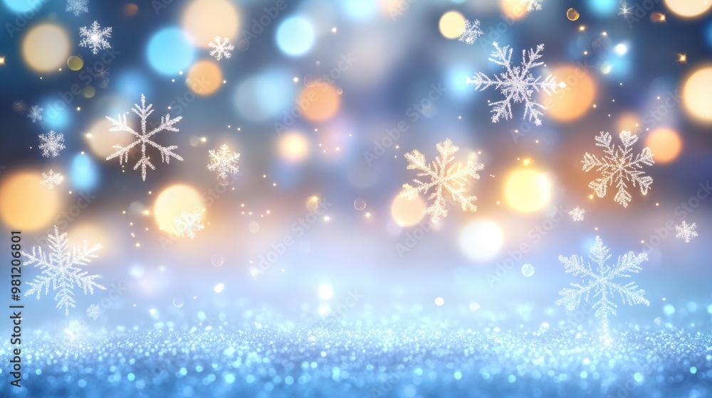Colorful shiny winter background with snowflakes and bokeh light Colorful shiny winter background with snowflakes and bokeh light
