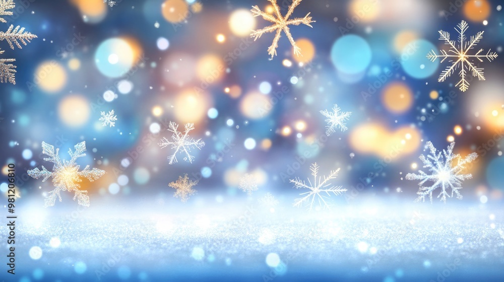Colorful shiny winter background with snowflakes and bokeh light Colorful shiny winter background with snowflakes and bokeh light