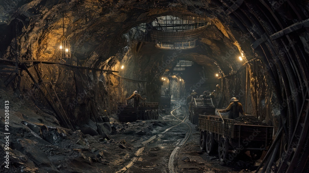 Naklejka premium Underground Coal Mine Workers