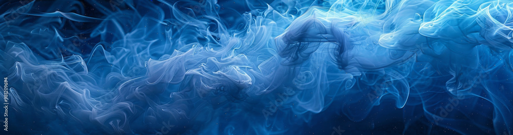 A mesmerizing display of bright blue flowing smoke on dark background creates an ethereal atmosphere. swirling patterns evoke sense of calm and intrigue, perfect for artistic projects A mesmerizing display of bright blue flowing smoke on dark background creates an ethereal atmosphere. swirling patterns evoke sense of calm and intrigue, perfect for artistic projects