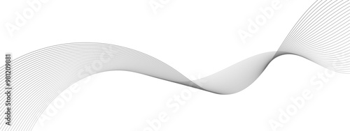 Undulate Grey Wave Swirl, frequency sound wave, twisted curve lines with blend effect. Technology, data science, geometric border pattern. Isolated on white background. Vector illustration.