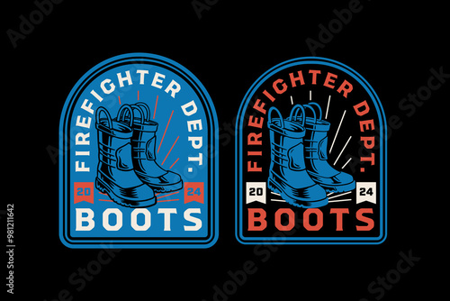 firefighter boots, safety shoes retro vintage logo vector design collection set for firefighter, rescuer worker, adventure and survivor