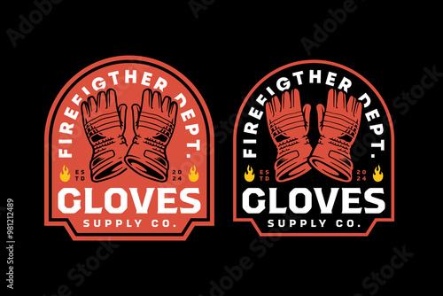 firefighter gloves, fire gloves, mitten, gauntlet retro vintage logo vector design collection set for firefighter, rescuer worker, adventure and survivor