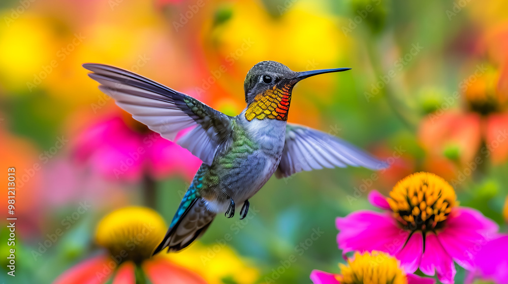Fototapeta premium Hummingbird Among Flowers