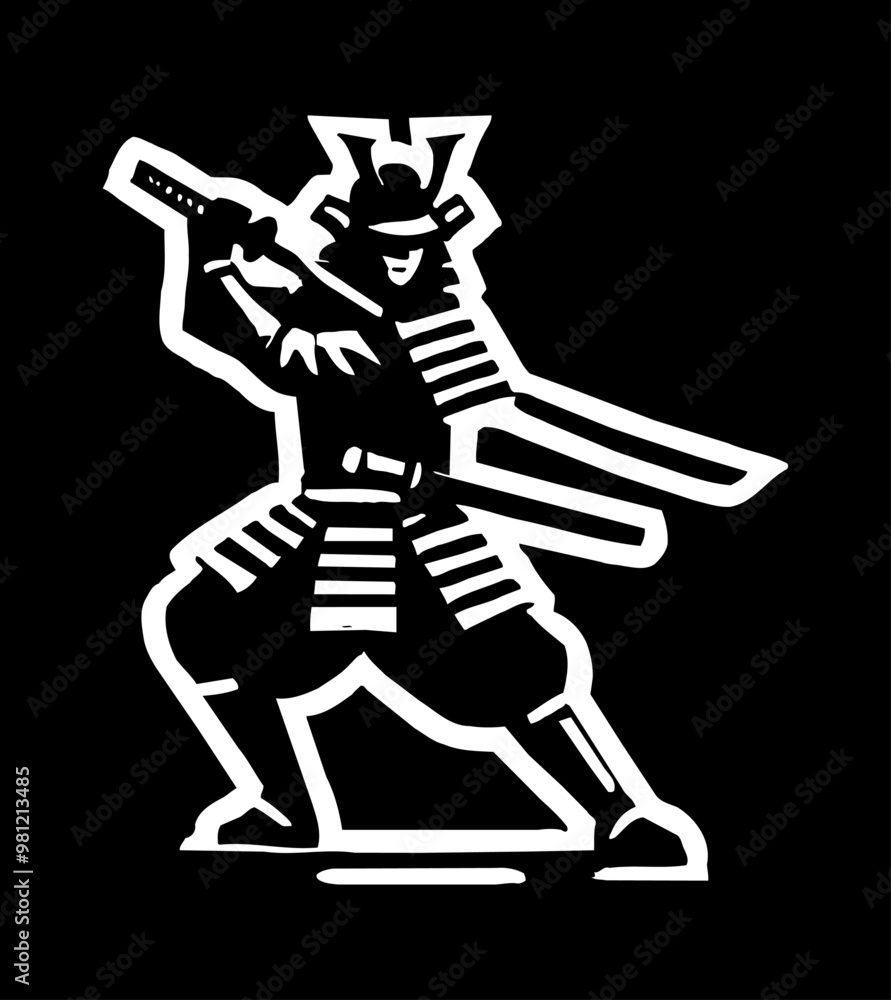 Fototapeta premium samurai wear armor logo engraving black and white outline
