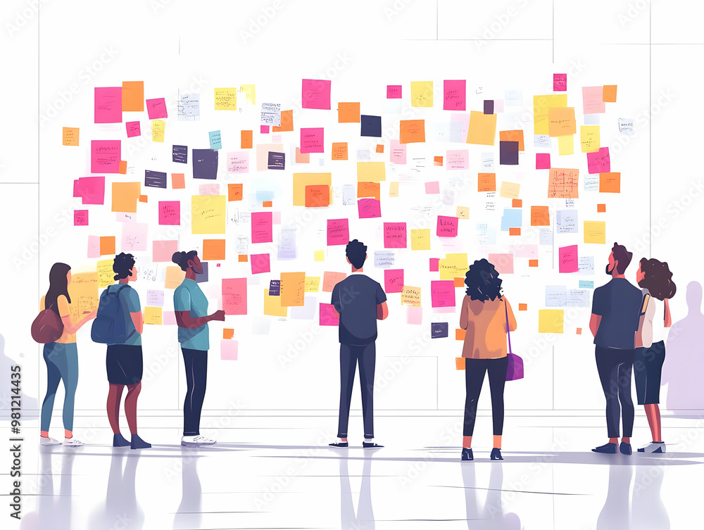 Community Positivity: Wide Shot of People Engaging with a Gratitude Wall, Adding Notes to Promote Janeiro Branco in Simple Flat Vector Illustration Community Positivity: Wide Shot of People Engaging with a Gratitude Wall, Adding Notes to Promote Janeiro Branco in Simple Flat Vector Illustration