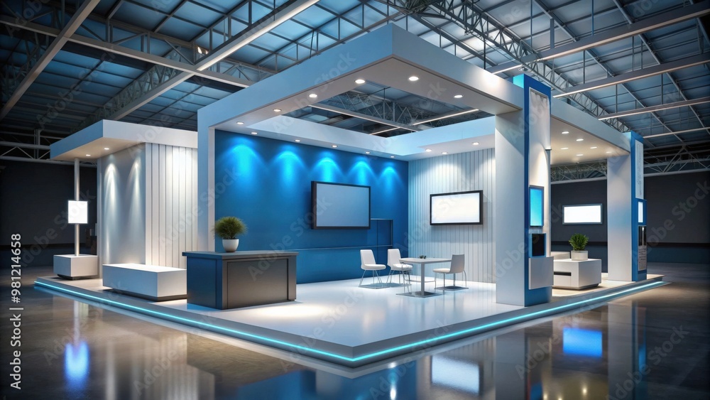 rendering of modern exhibition booth with interactive screens and sleek design, exhibition, booth, rendering, modern rendering of modern exhibition booth with interactive screens and sleek design, exhibition, booth, rendering, modern