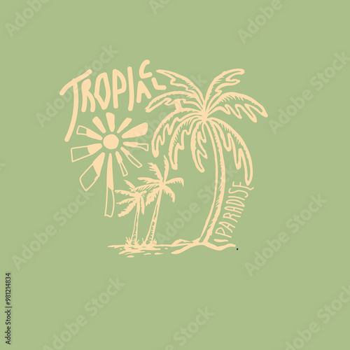 Tropical paradise palm tree summer beach graphic design