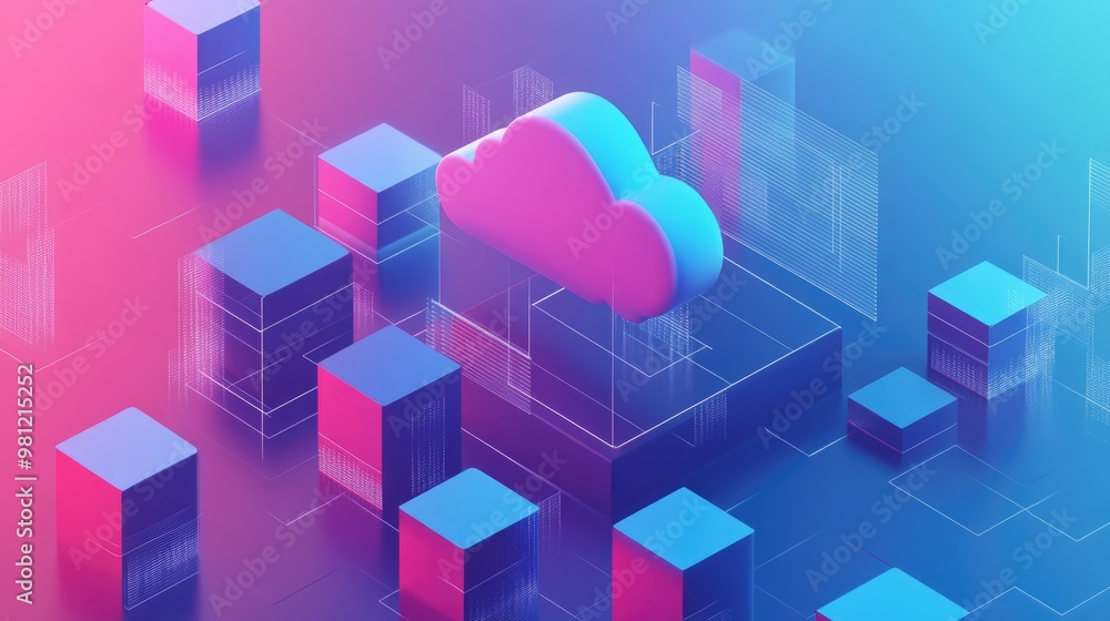 Obraz premium Cloud Computing Technology And Data Center With Deep Learning 3D Illustration