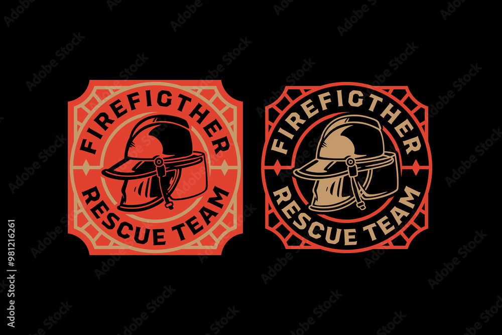 Fototapeta premium firefighter helmet, fireman hat, safety helmet, headgear, head protector retro vintage logo vector design collection set for firefighter, rescuer worker, adventure and survivor