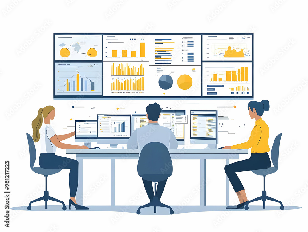 Flat Vector Illustration of Data Scientists Collaborating on Election Prediction Models - Intense Discussions & Shared Screens in Political Forecasting Flat Vector Illustration of Data Scientists Collaborating on Election Prediction Models - Intense Discussions & Shared Screens in Political Forecasting