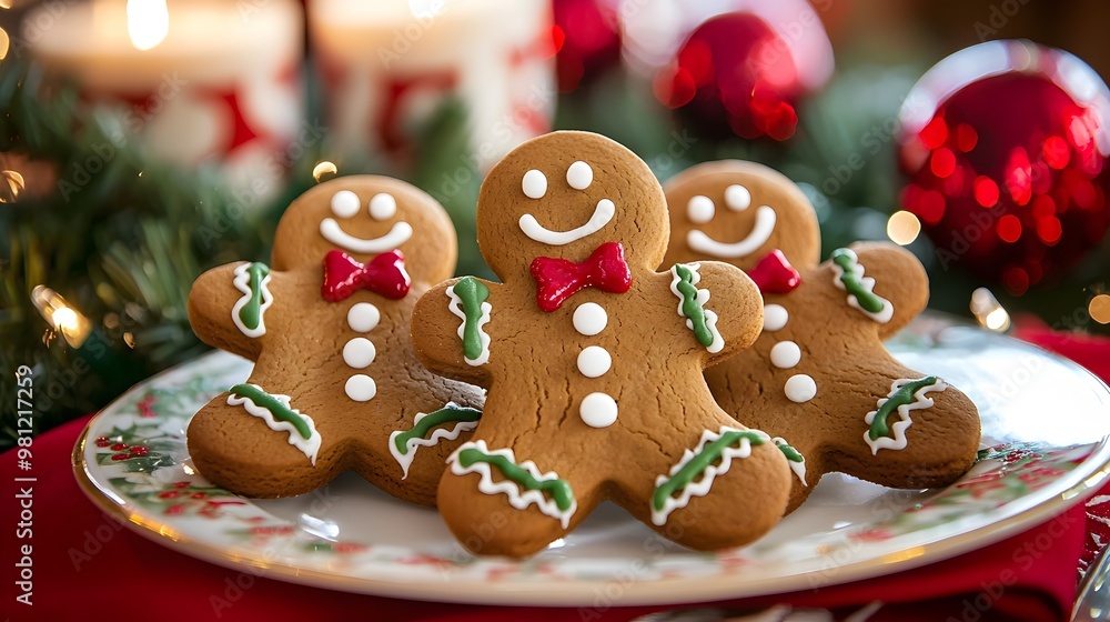 Festive Gingerbread Men on a Holiday Table with Detailed Icing Festive Gingerbread Men on a Holiday Table with Detailed Icing