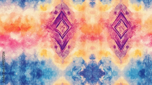 Tie Dye Print with Seamless Ethnic Pattern Vibrant Marble Texture Vintage Carpet Design Ikat Skin with Watercolor Blur Soft Light Mirrored Patterns Geometric Shapes