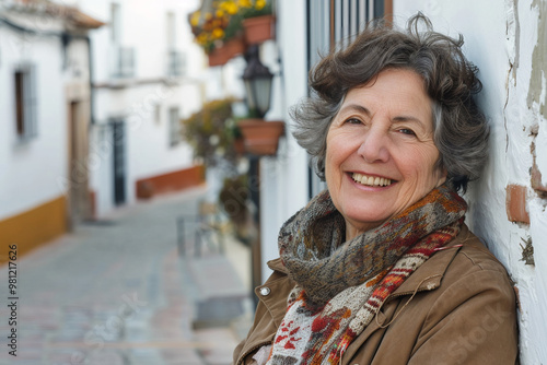 Spanish woman enjoys moment of calm in her picturesque town