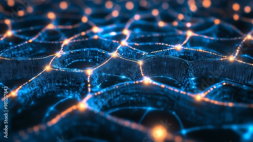 Abstract digital network with glowing nodes, illustrating interconnectedness and data flow in modern technology.