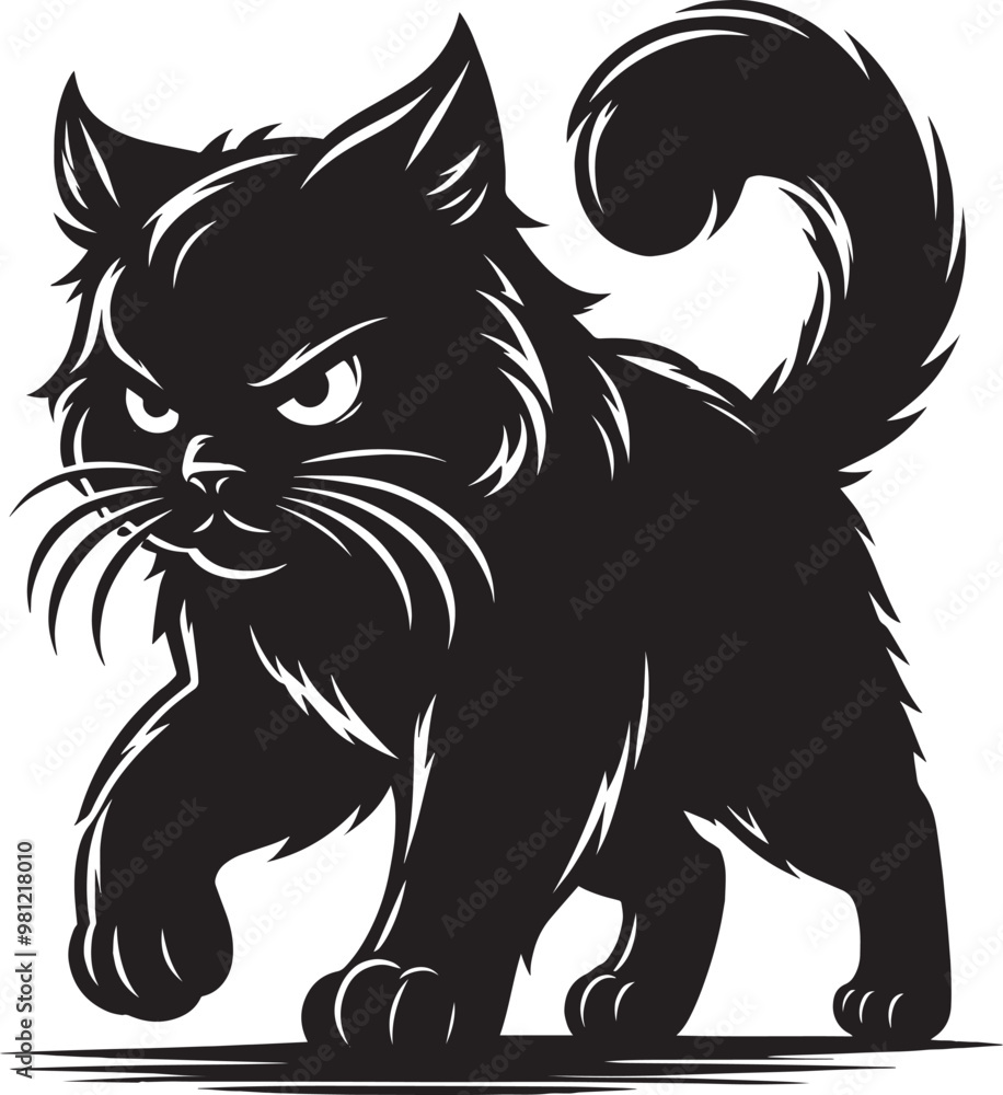 Obraz premium Angry Cat Silhouette isolated on a white background Minimalist cute cat vector shape
