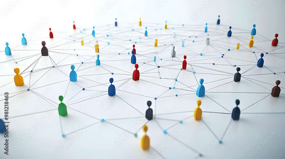 Naklejka premium 3D Politician Social Media Influence Concept: Vector Web Structure Highlighting Platform Connections and Engagement Stats, Isolated on White Background