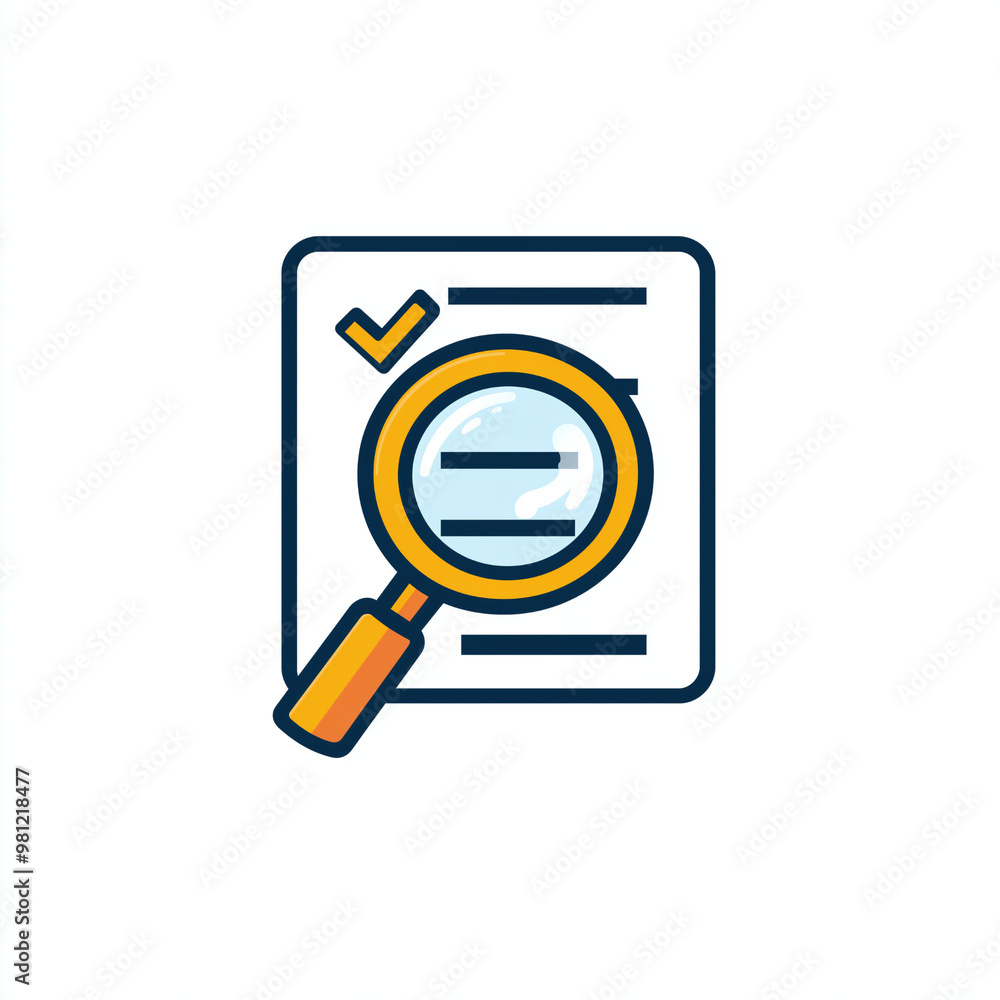 Flat icon of a magnifying glass focusing on a checklist Flat icon of a magnifying glass focusing on a checklist