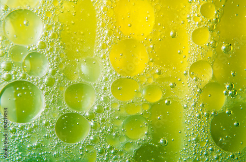 Close-up of olive oil bubbles in water