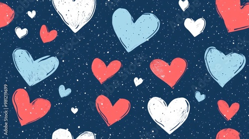 Seamless heart pattern on a blue background