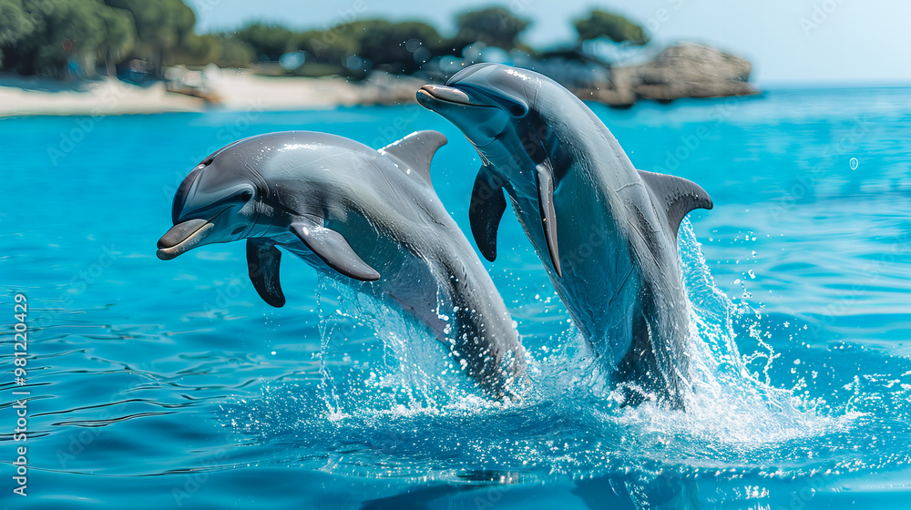 Fototapeta premium Dolphin Jumps Amidst Aquatic Life